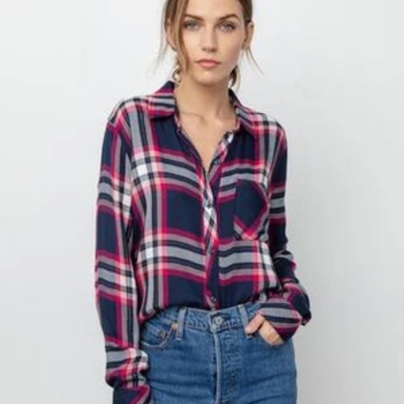 Rails Hunter Plaid Fuchsia Pink Button Up S - Picture 1 of 11